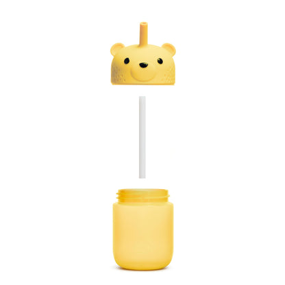 Squeezable silicone straw cup for toddlers in yellow