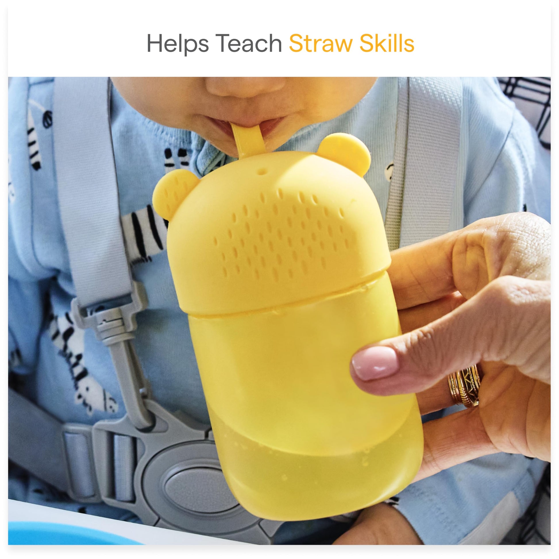 Close up of food-grade silicone straw lid for baby cup