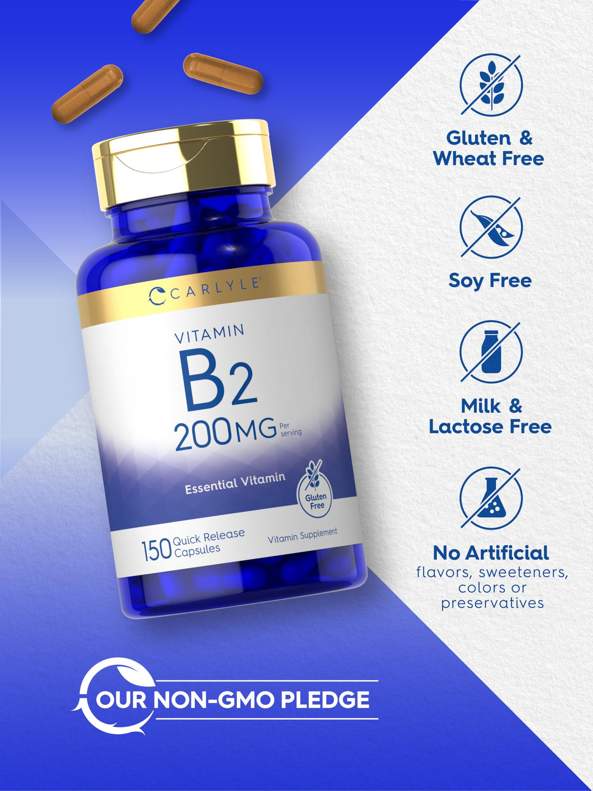 Carlyle Vitamin B2 high potency metabolic support bottle side view
