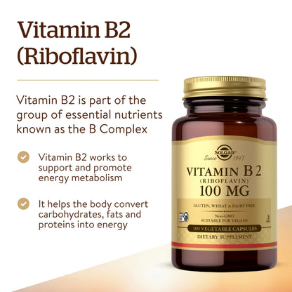 Authentic USA imported Solgar riboflavin 100mg premium vegan capsules packaging
