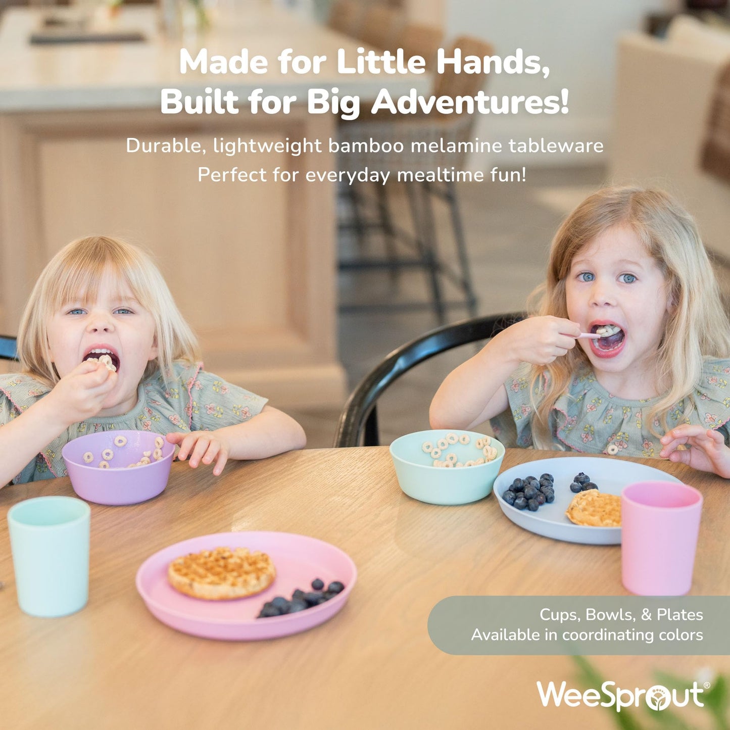 WeeSprout natural bamboo dinnerware set for toddlers displaying premium packaging details