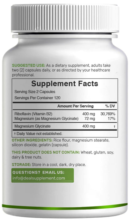 Deal Supplement Vitamin B2 migraine management supplement bottle dimensions