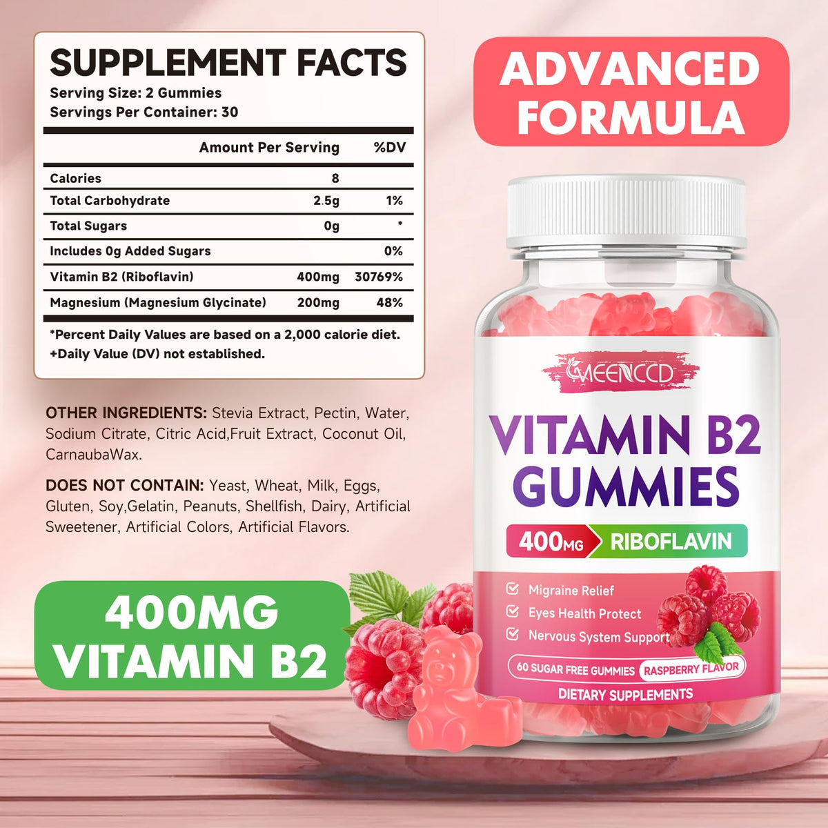 Duwhot sugar free riboflavin chewable vitamins with magnesium side label info