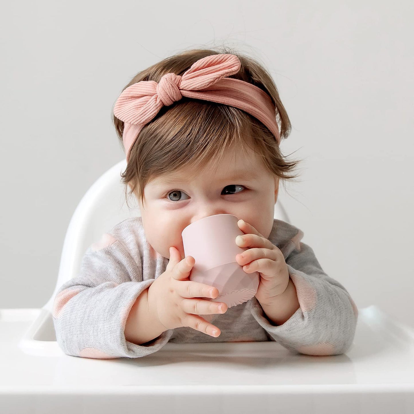 Close up look at the conical opening of the food grade silicone baby cup.