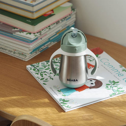 Side angle of the double walled insulated straw cup showing the scratch resistant finish.