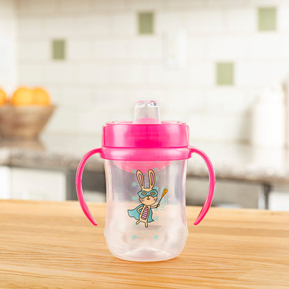Close up view of the gentle one piece silicone spout on the Dr. Brown's transition cup.