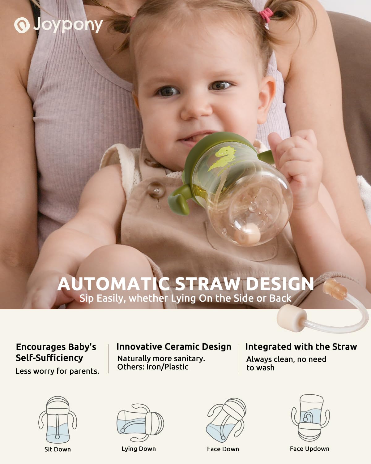 Joypony spill proof training cup with 2 silicone straws