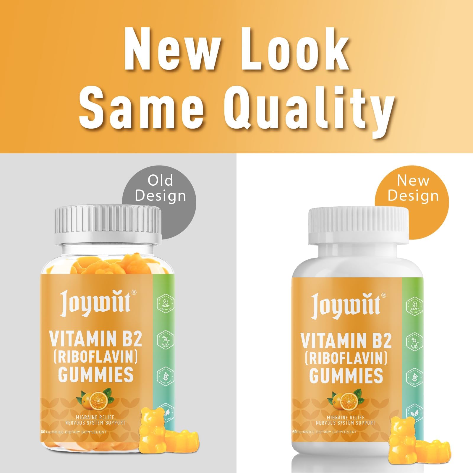 Joywiit chewable orange flavored riboflavin supplement bottle side view showing nutrition facts