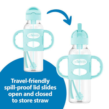 Dr. Brown's Milestones gray trainer cup with sliding travel cap closed