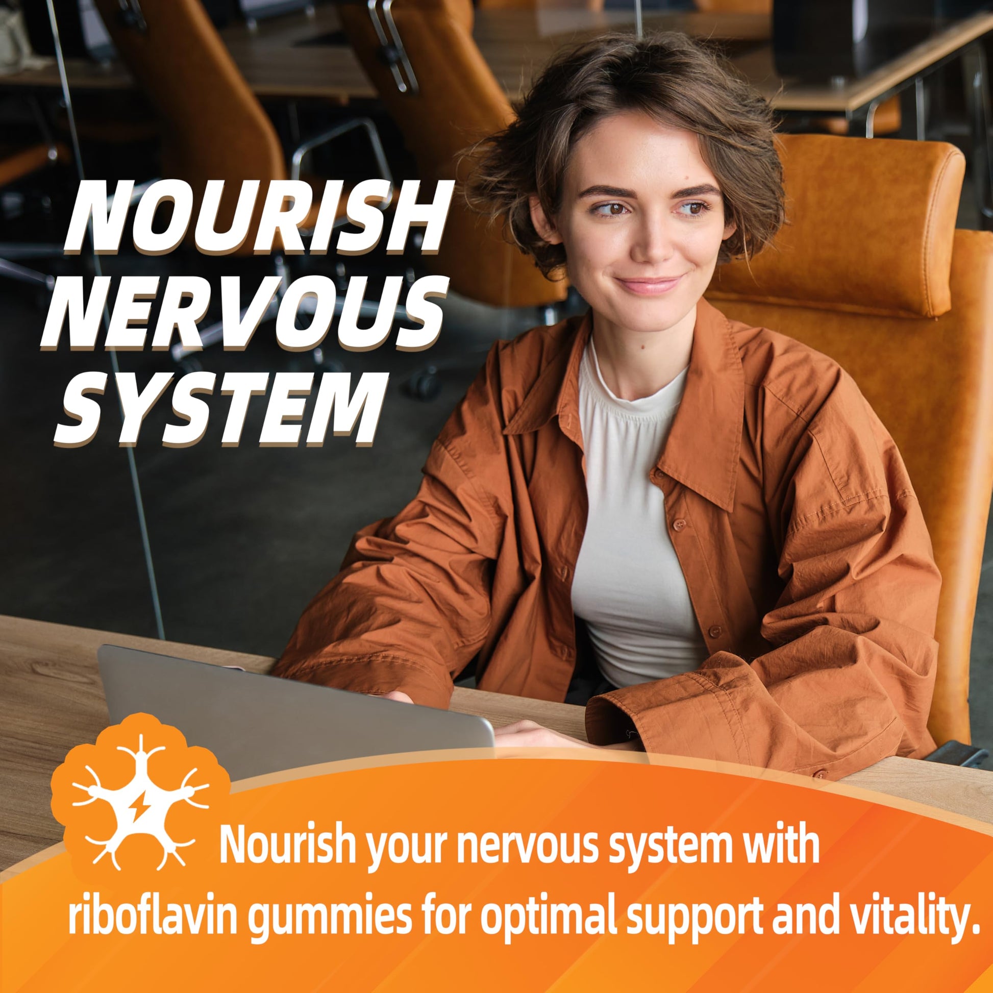 Close up shot of the orange flavored Joywiit Vitamin B2 migraine supplement bottle