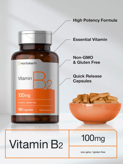 Authentic imported Horbäach Vitamin B2 100mg nutrition facts panel