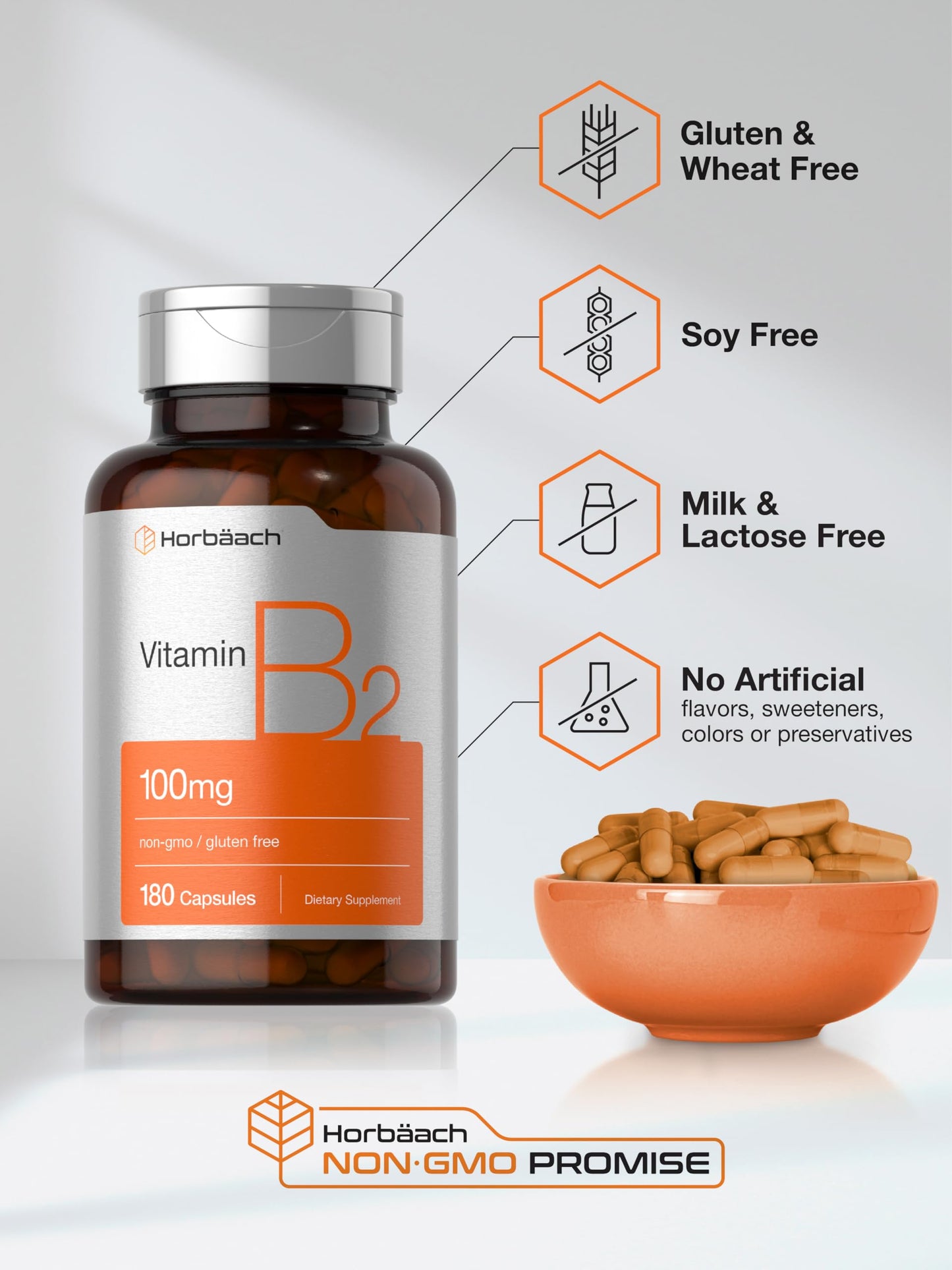 Horbäach non-GMO gluten-free Vitamin B-2 one hundred and eighty capsules