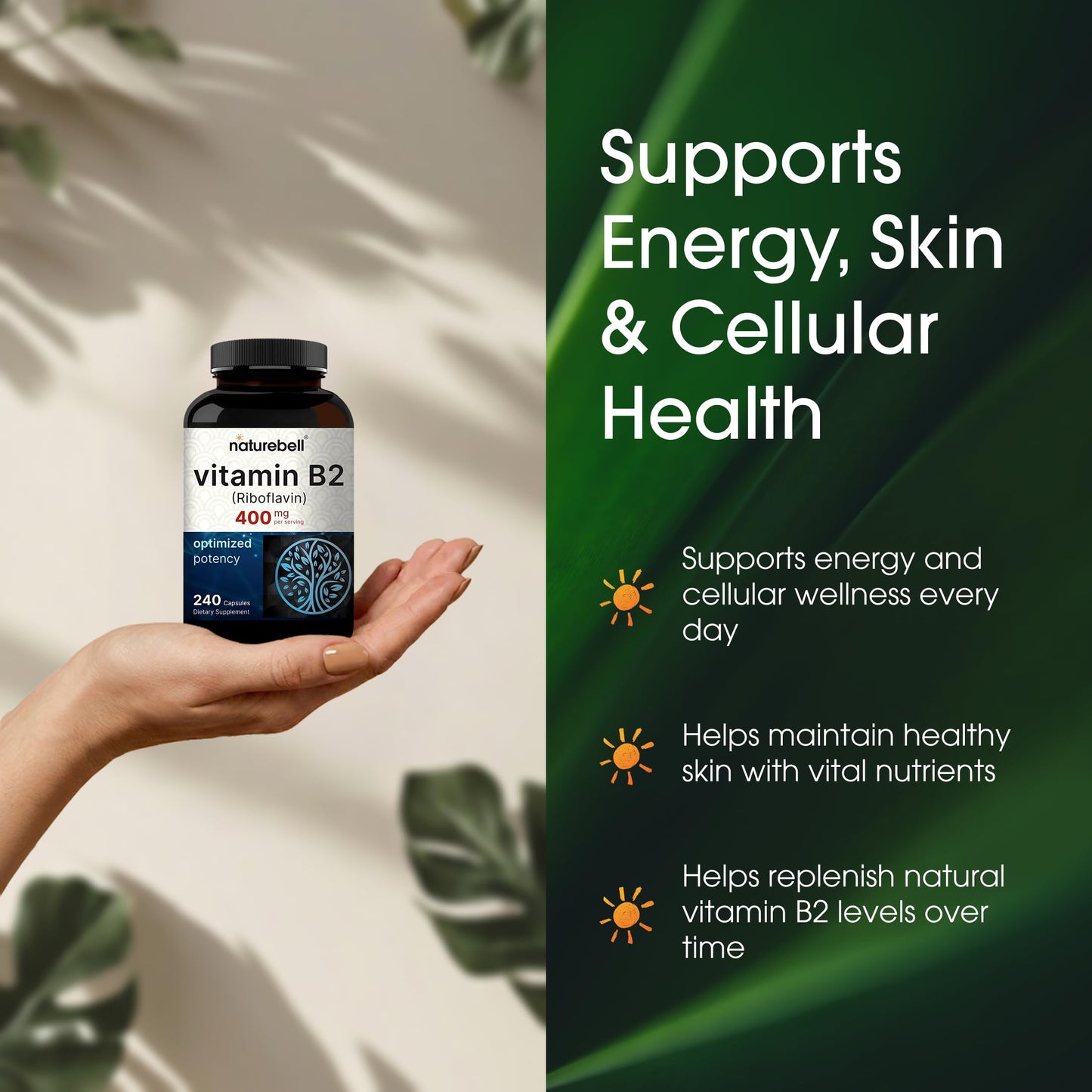 Authentic imported NatureBell energy support supplement packaging side view