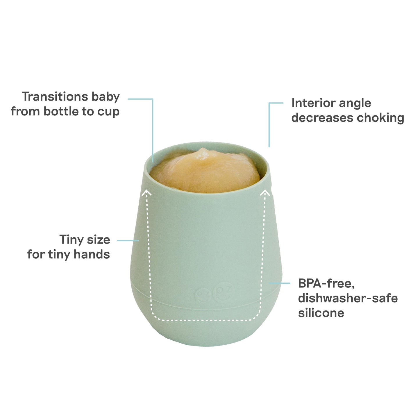 Ezpz open weaning cup showing the weighted base and sensory tactile bumps.