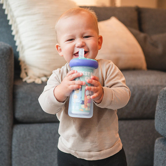 Two pack Bluey themed kids water bottles with straw