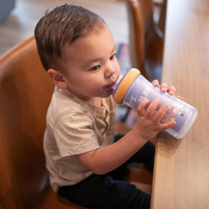 Close up of bite-resistant silicone straw on Bluey cup