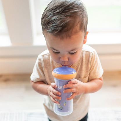 Side profile of 9 ounce Bluey sippy cup with DropGuard bumper