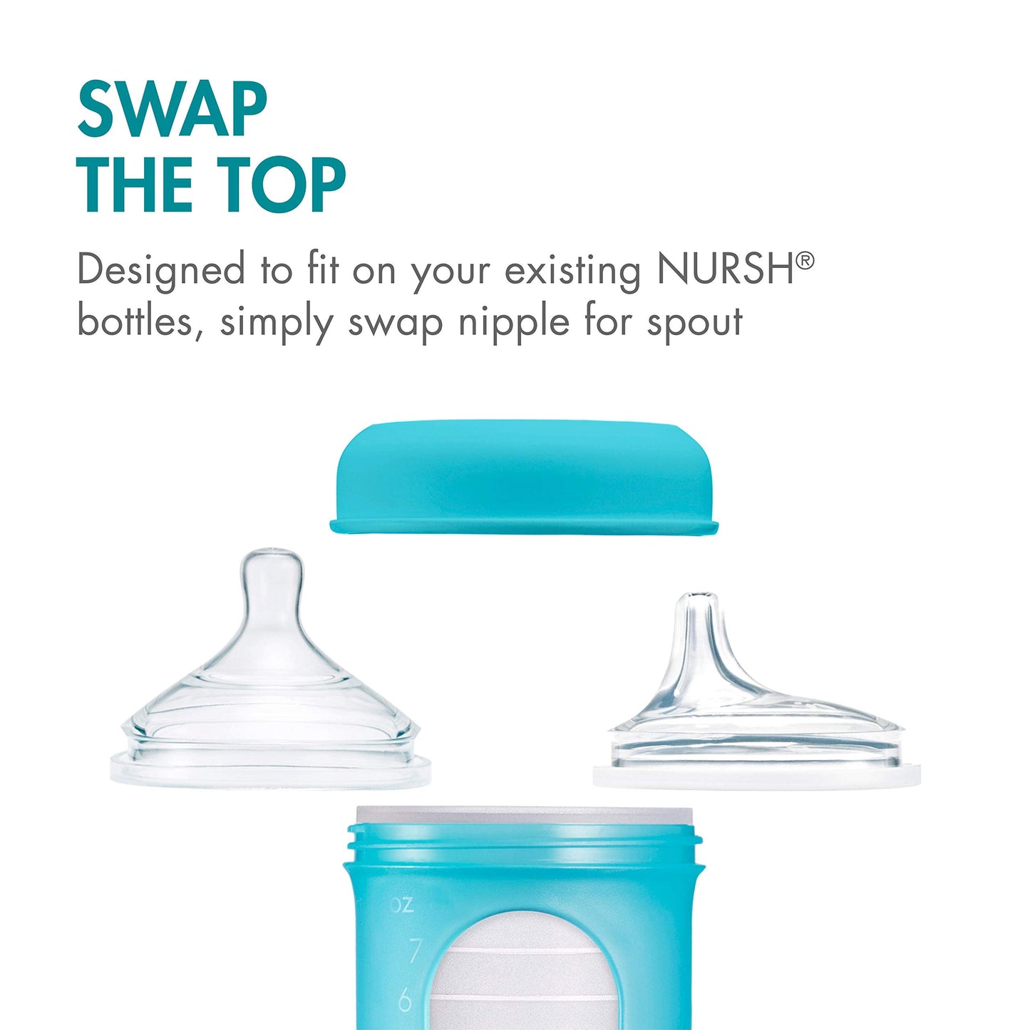 Three transparent silicone transitional spouts detached showing the flexible food-grade material