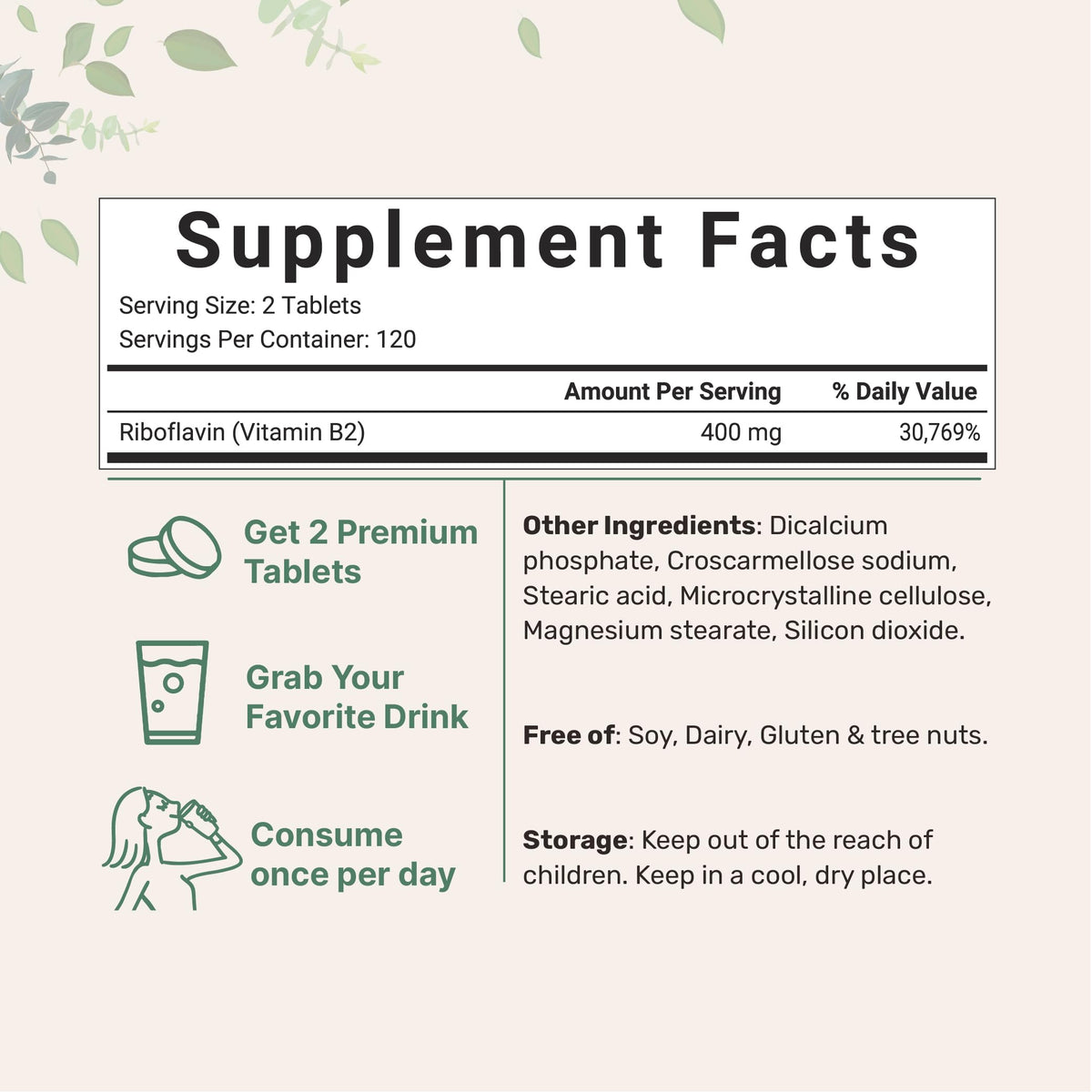 Micro Ingredients Vitamin B2 four hundred milligrams supplement nutritional facts label view