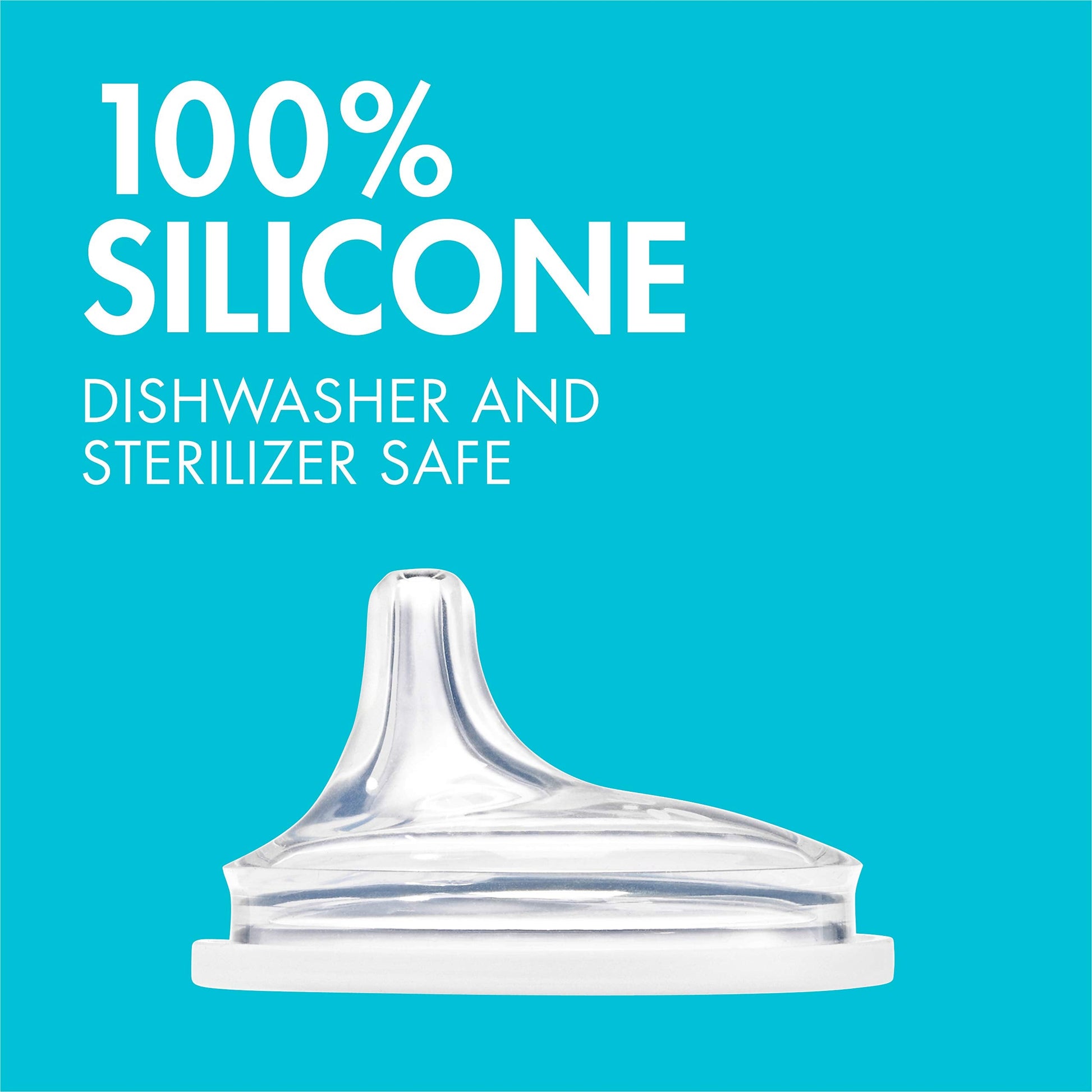 Silicone sippy spouts arranged neatly to demonstrate the easy to clean design