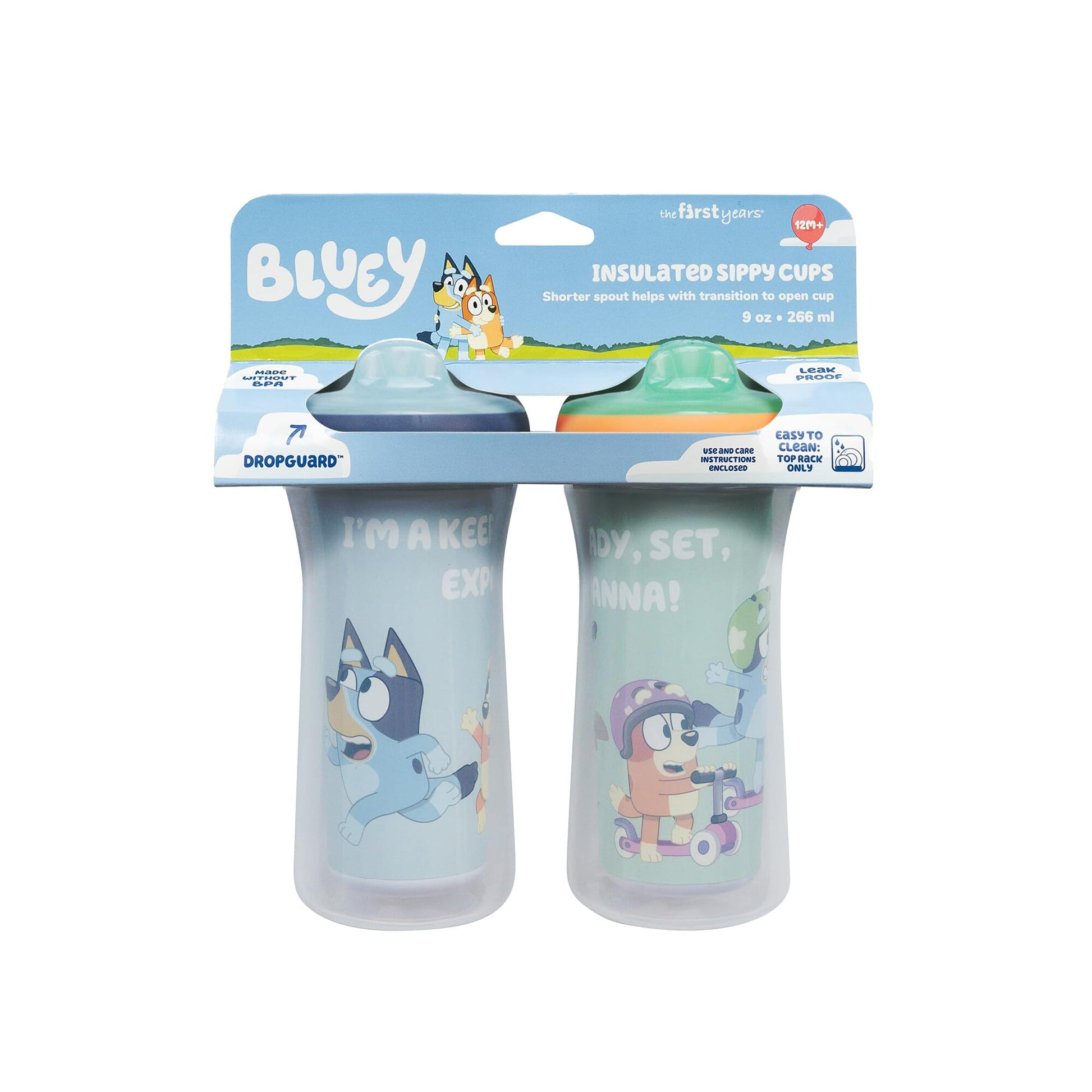 Toddler-tough spill-proof sipper cups in bright green and orange accents