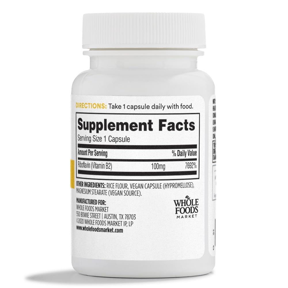 365 by Whole Foods Market Vitamin B2 veggie capsules dietary supplement facts and ingredients