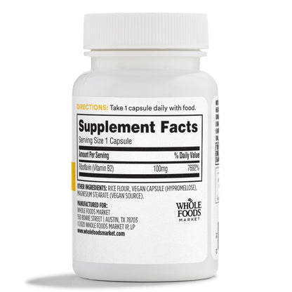 365 by Whole Foods Market Vitamin B2 veggie capsules dietary supplement facts and ingredients