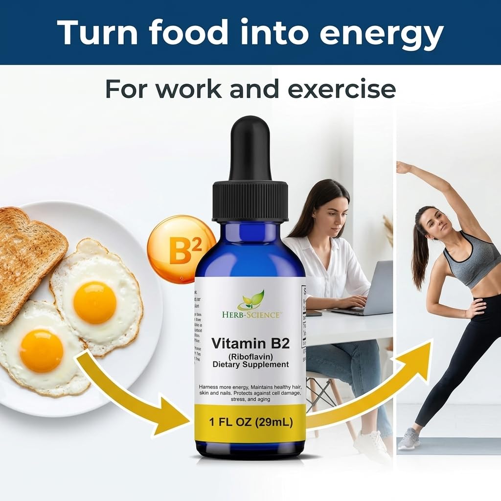 Herb-Science Vitamin B2 one fluid ounce dietary supplement bottle standing upright