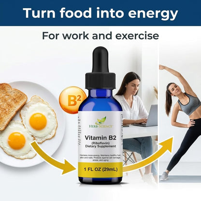 Herb-Science Vitamin B2 one fluid ounce dietary supplement bottle standing upright