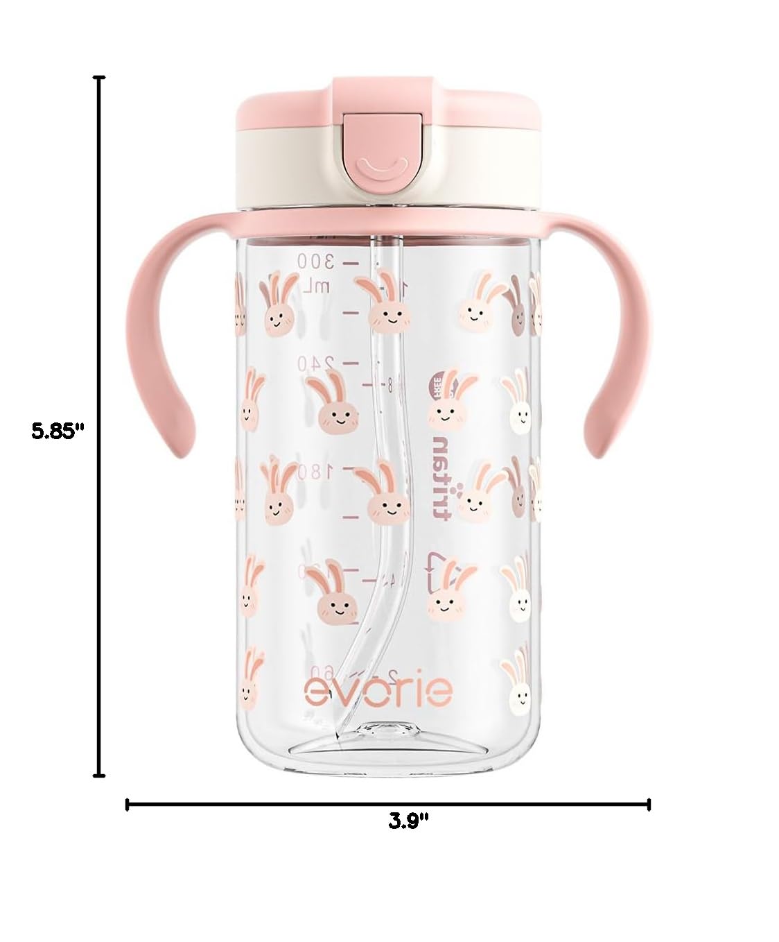 Back view of Evorie 300 milliliter Tritan straw bottle