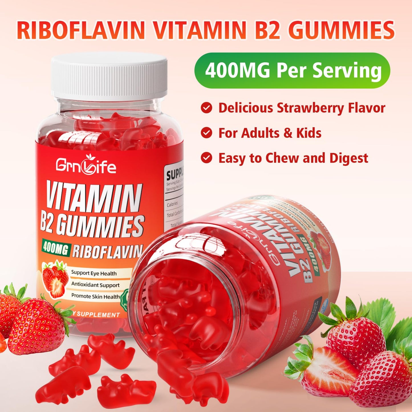 Vegan high potency Vitamin B2 gummies for kids and adults