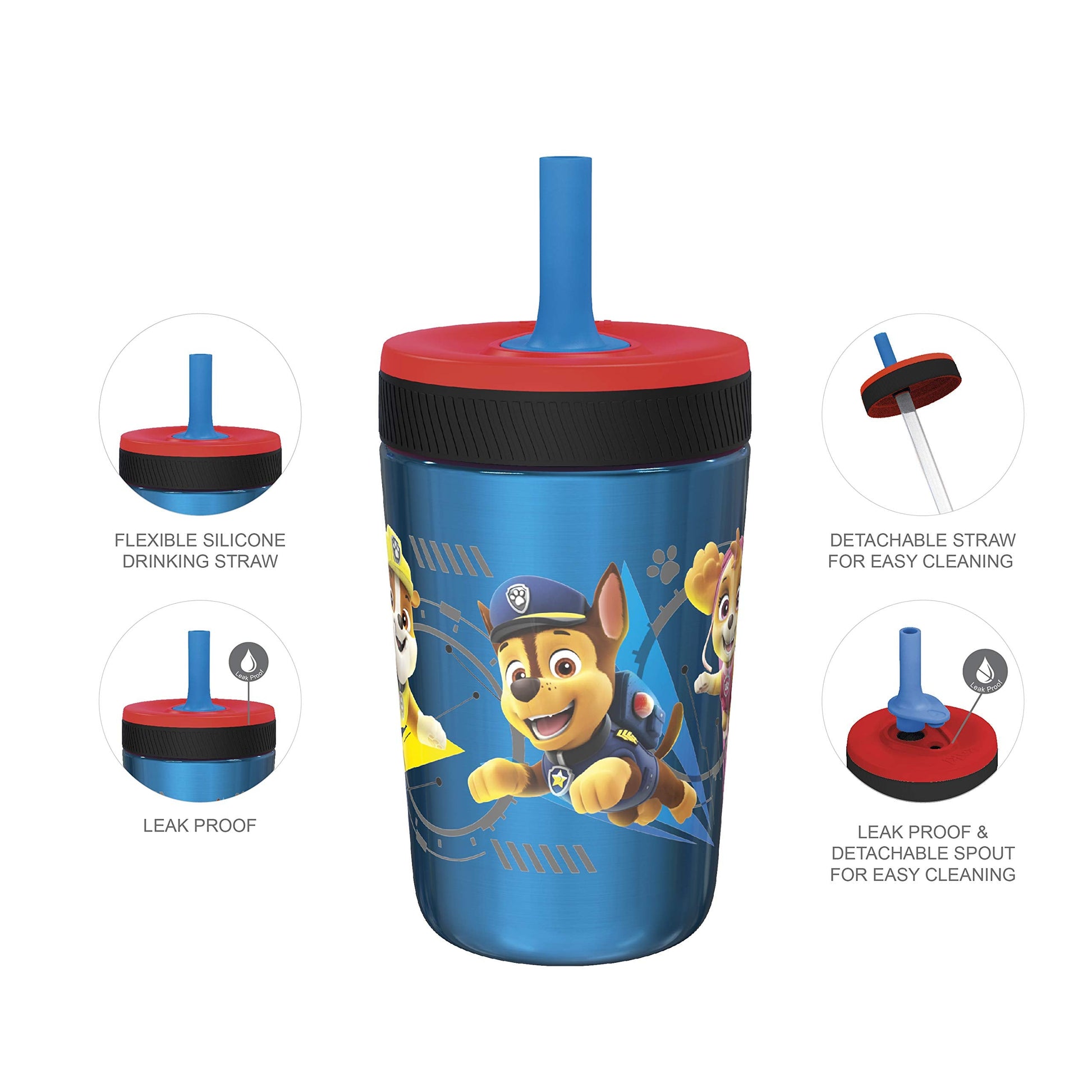 Insulated twelve ounce double wall stainless steel kids bottle component showing character art