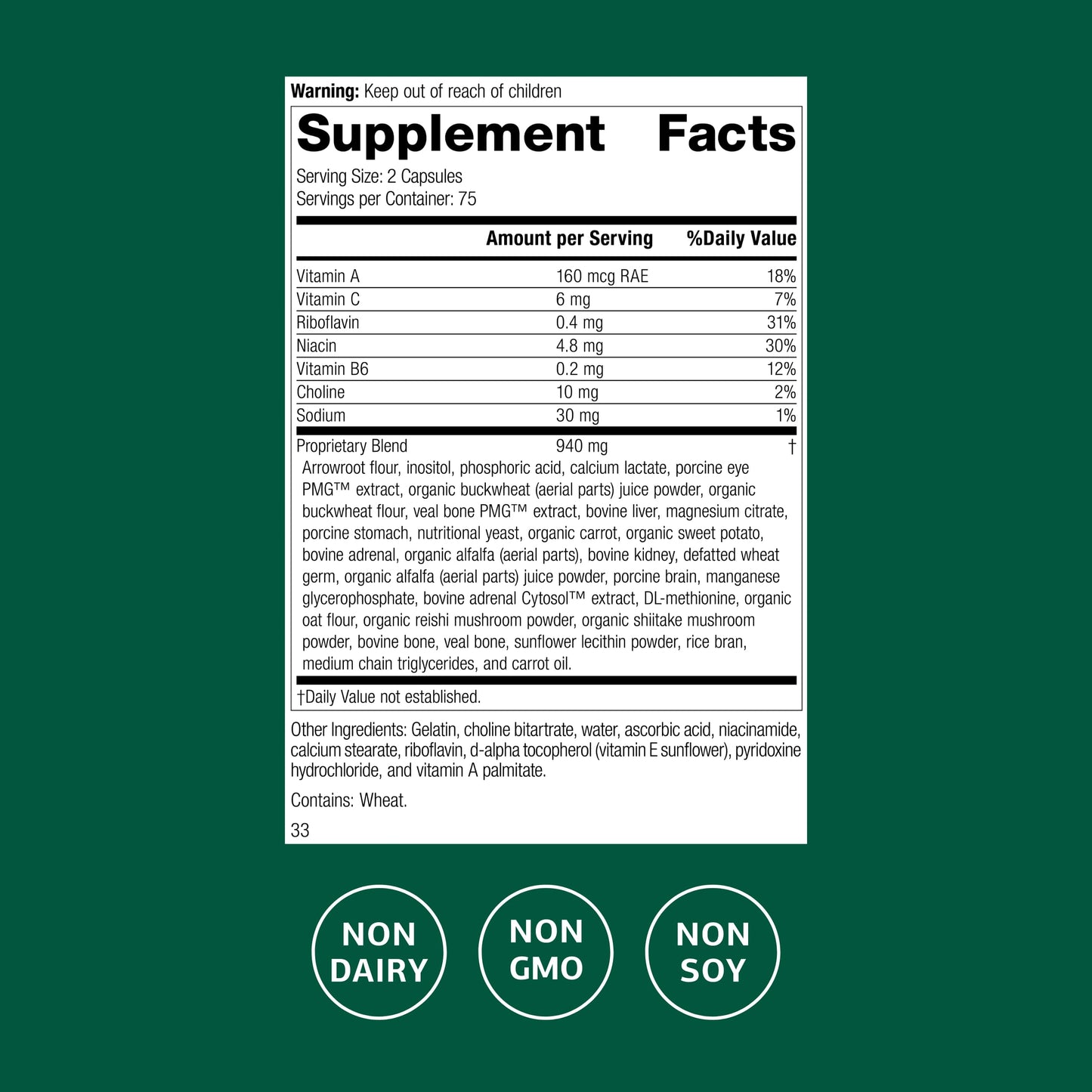 Standard Process Iplex Whole Food Vascular Supplement side panel nutrition facts