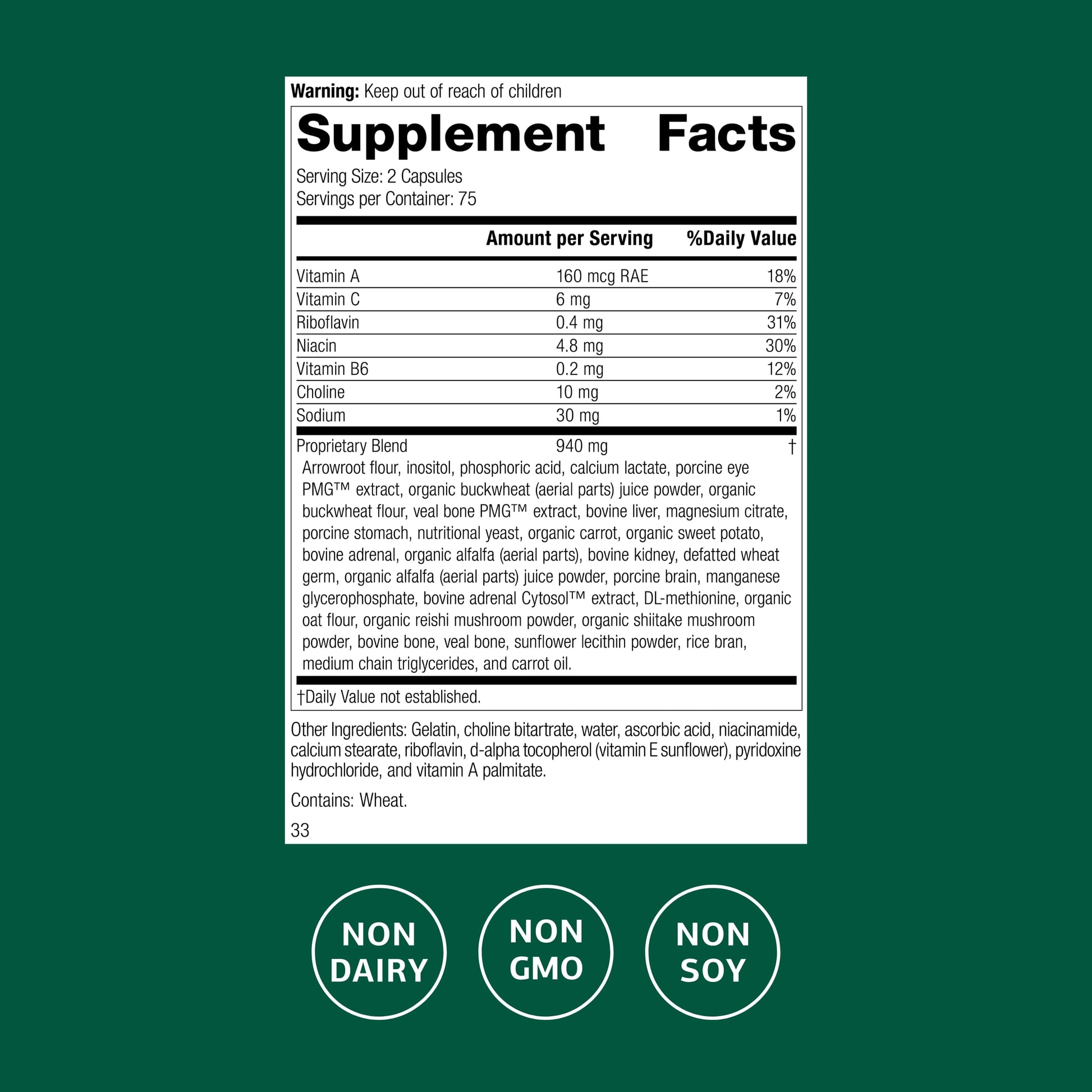 Standard Process Iplex Whole Food Vascular Supplement side panel nutrition facts