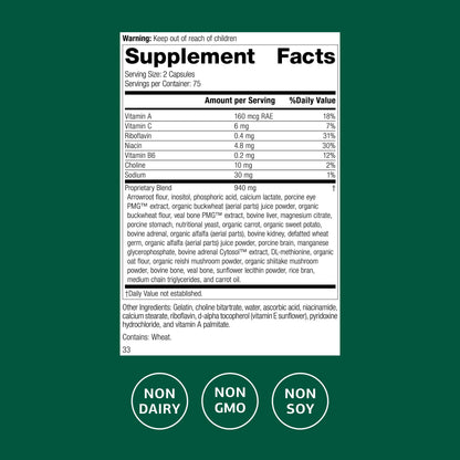 Standard Process Iplex Whole Food Vascular Supplement side panel nutrition facts