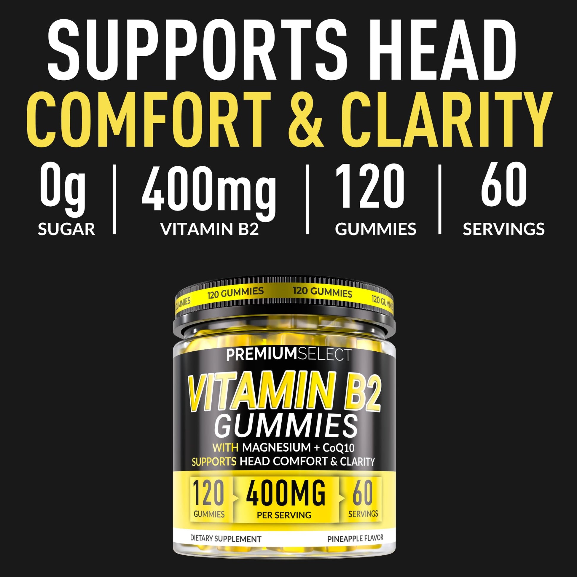 Premium sugar free riboflavin gummies with magnesium and coq10 supplement facts label view