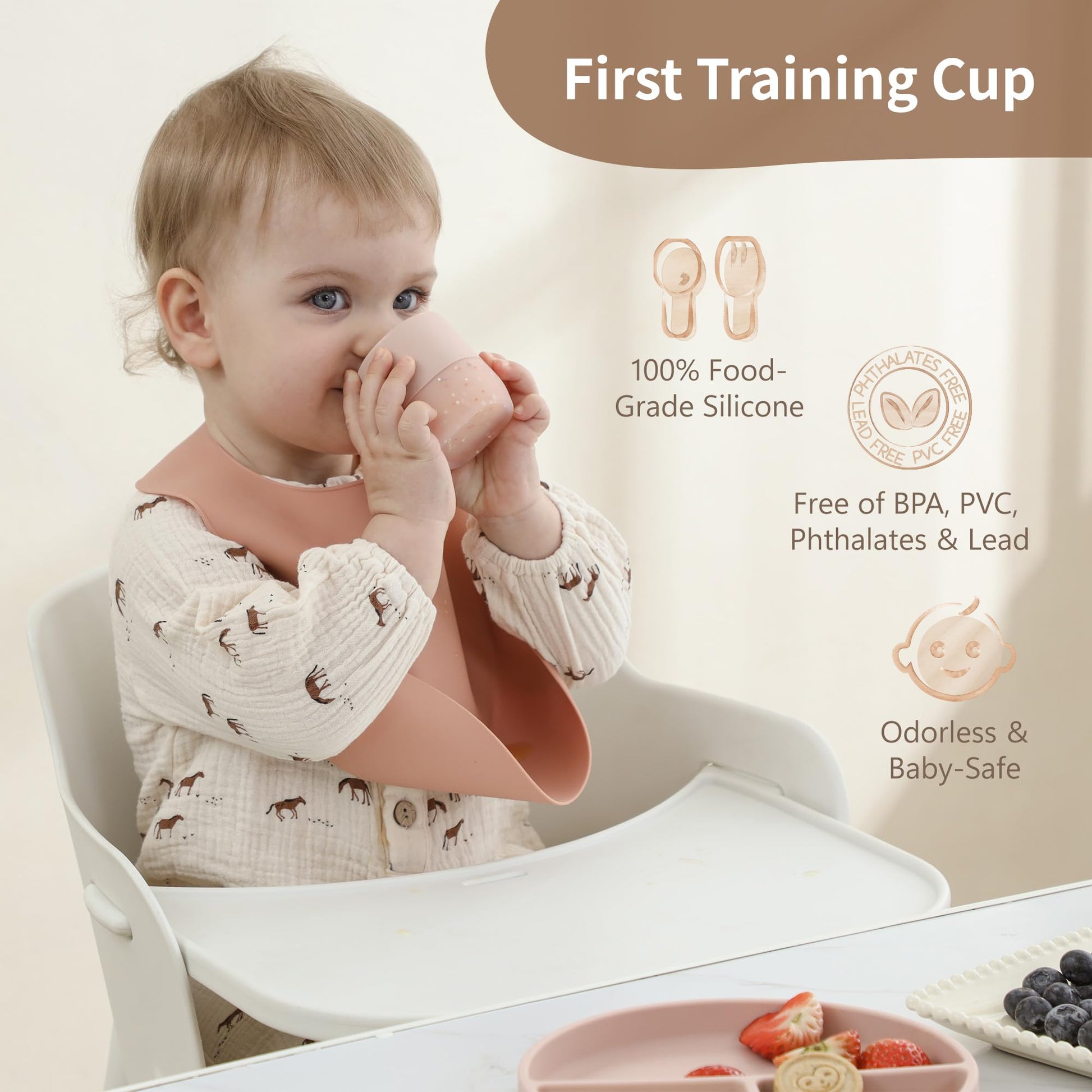 Moonkie silicone training cup weighted base design
