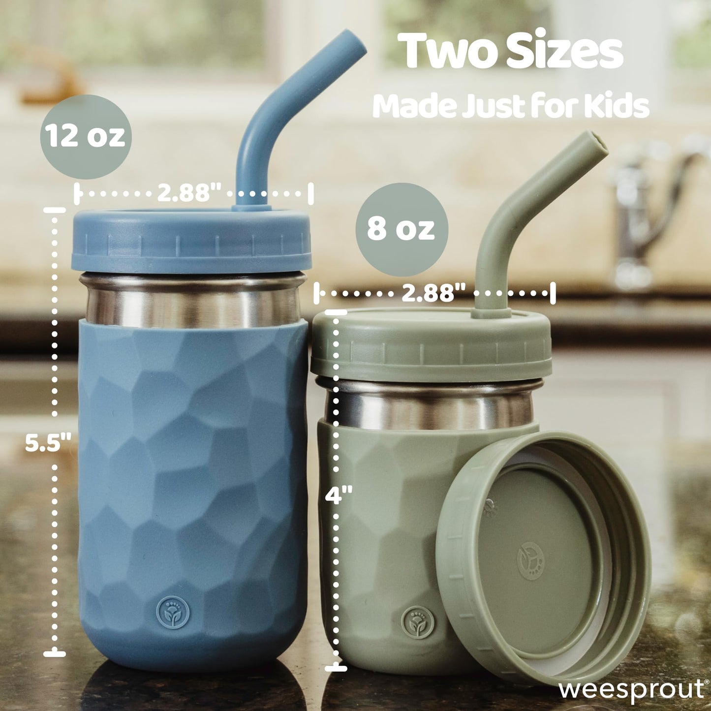 WeeSprout toddler stainless steel cups with spill resistant twist lids and silicone straws