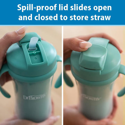 Toddler using Dr. Brown's insulated straw cup