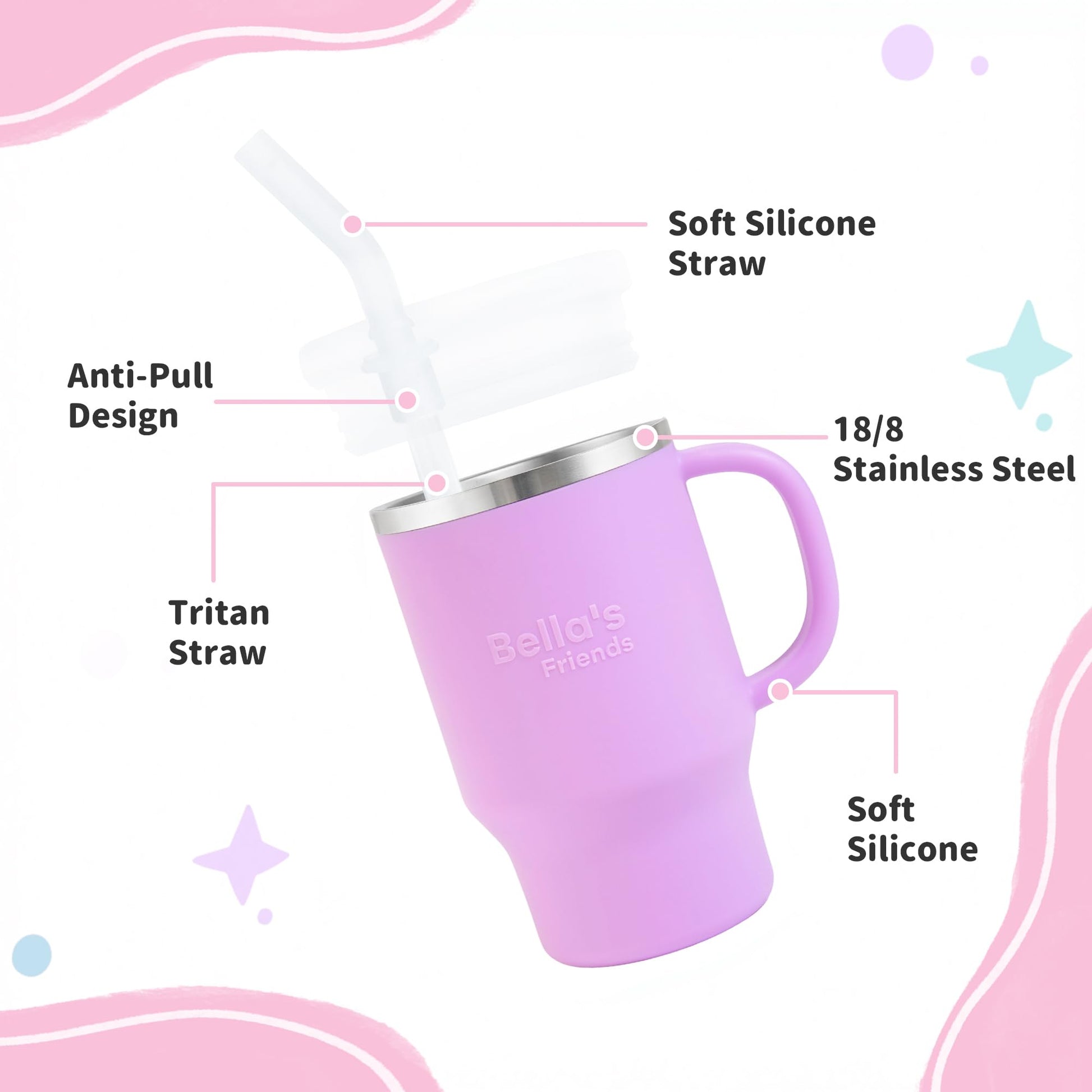 Toddler holding Bella's Friends mini tumbler