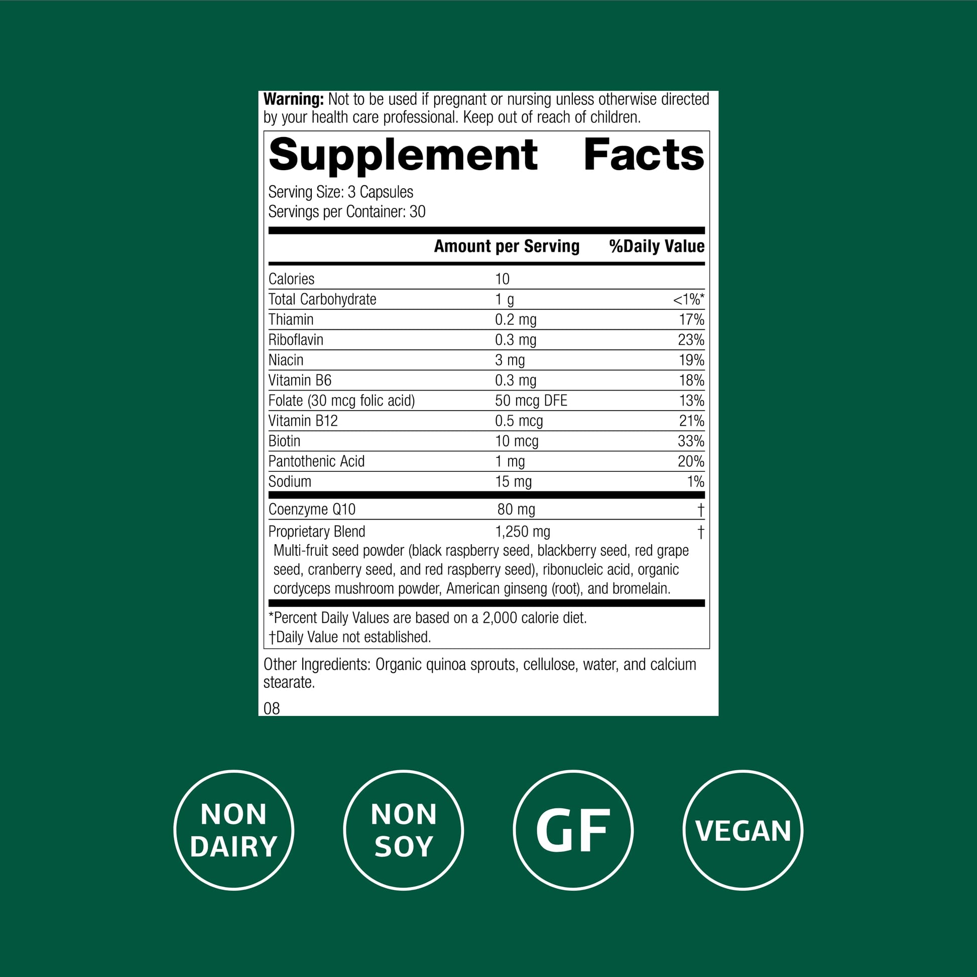 Standard Process Cellular Vitality dietary supplement bottle displaying ingredient list and nutritional facts label.