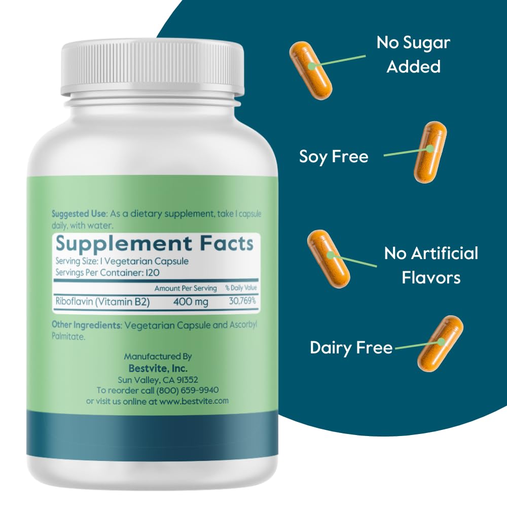 Bestvite Vitamin B2 120 vegetarian capsules for skin health