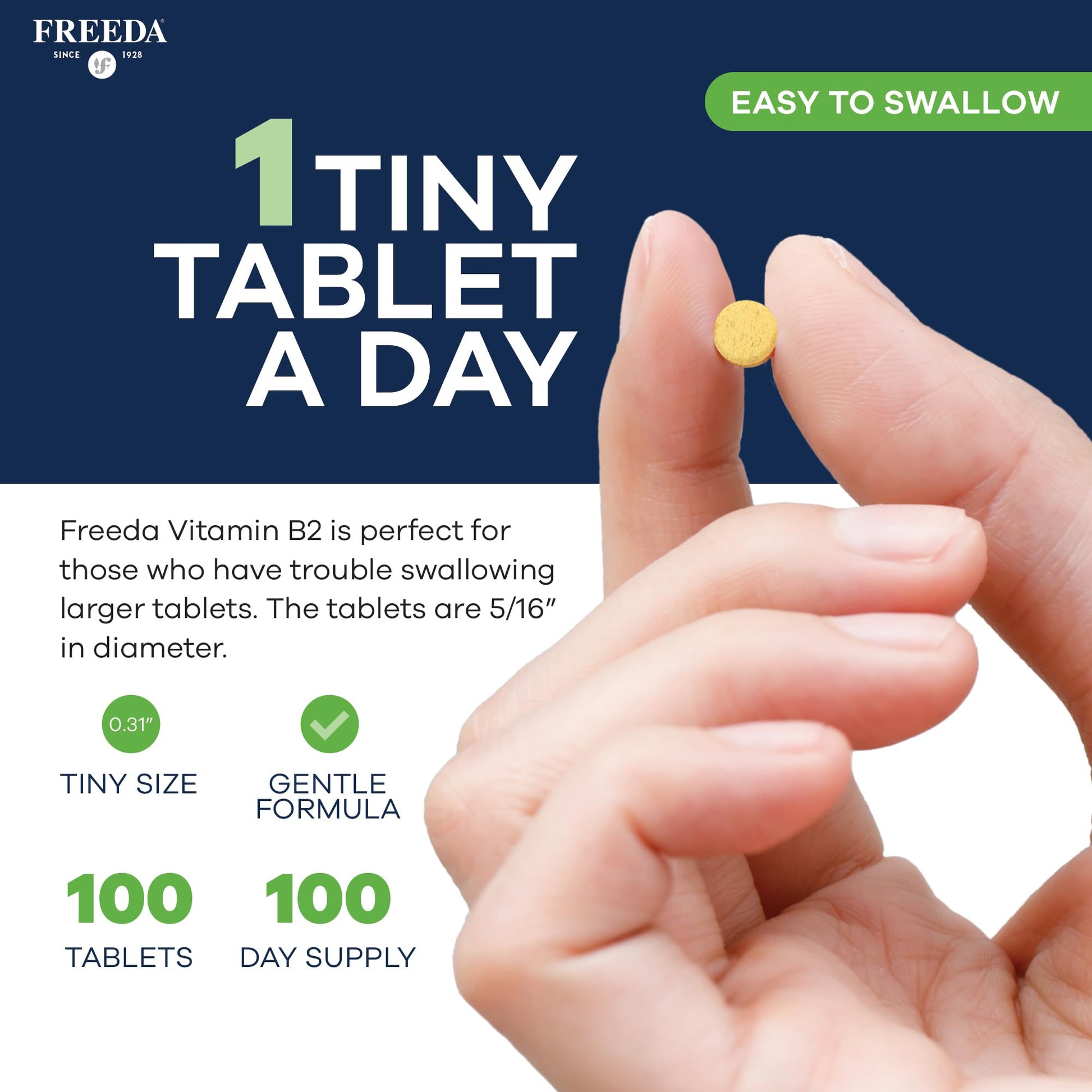 Close up of Freeda Riboflavin 50mg dietary supplement packaging details
