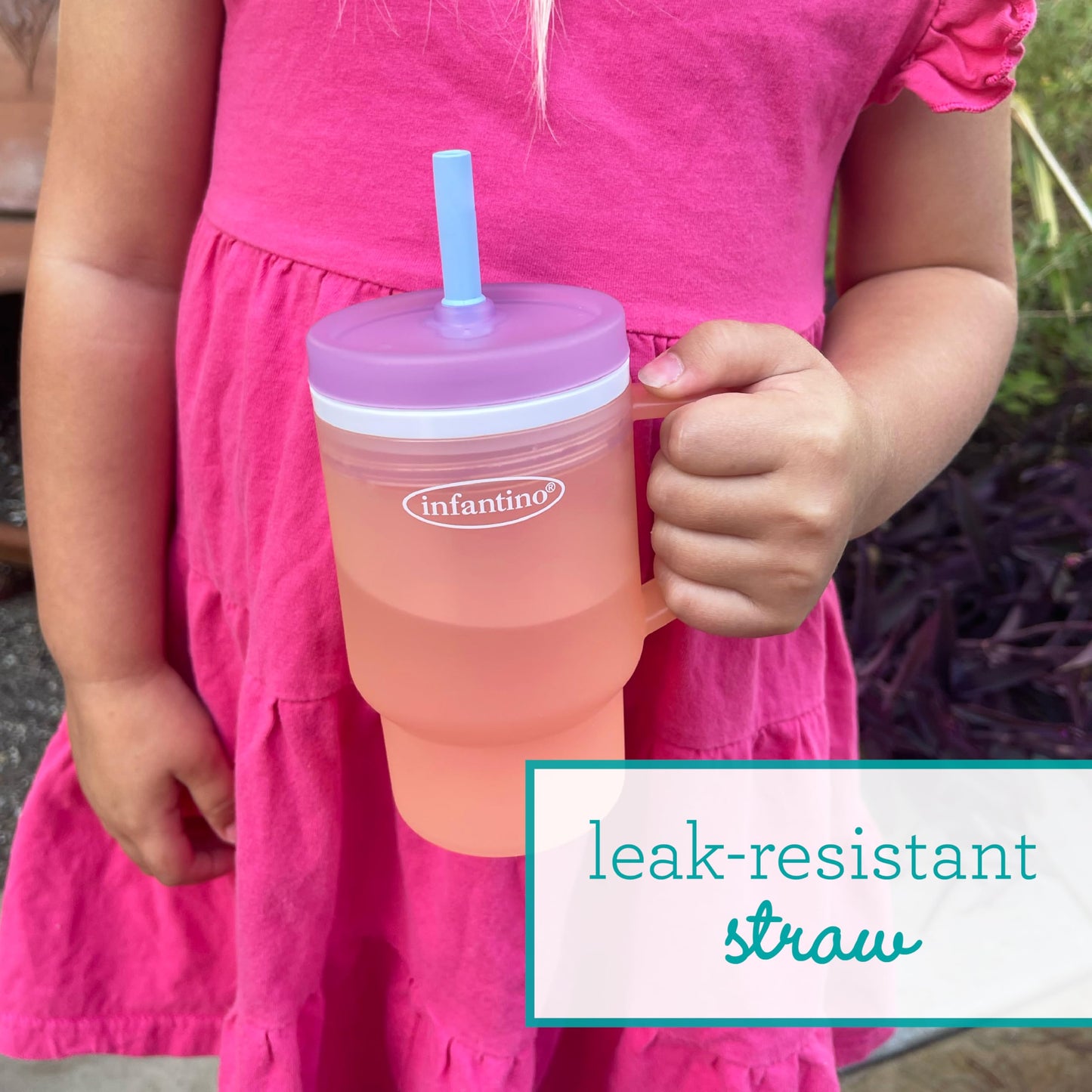 Leak-resistant silicone straw detail of Infantino My 1st Tumbler
