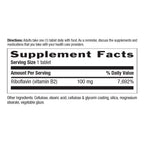 Riboflavin one hundred milligrams clean formula supplement facts panel closeup