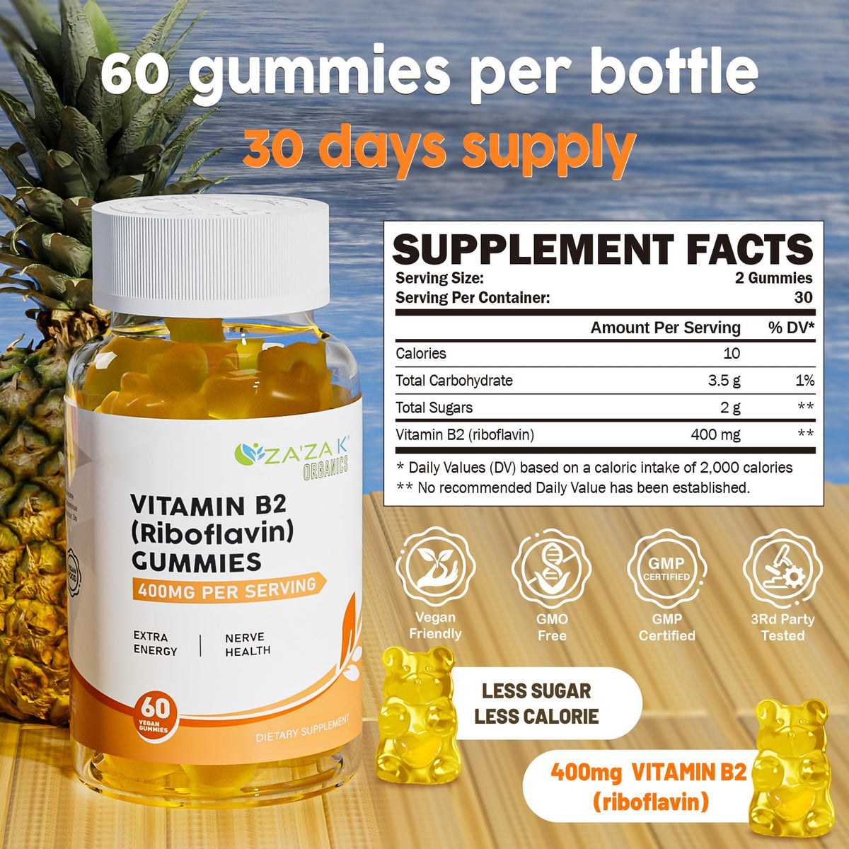 Supplement facts label on the bottle of riboflavin 400 mg chewables.