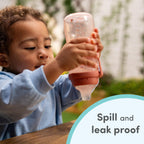 Leak proof travel sippy cup with integrated carrying clip for strollers