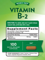 Natures Truth Riboflavin 100mg quick release capsules supplement facts label