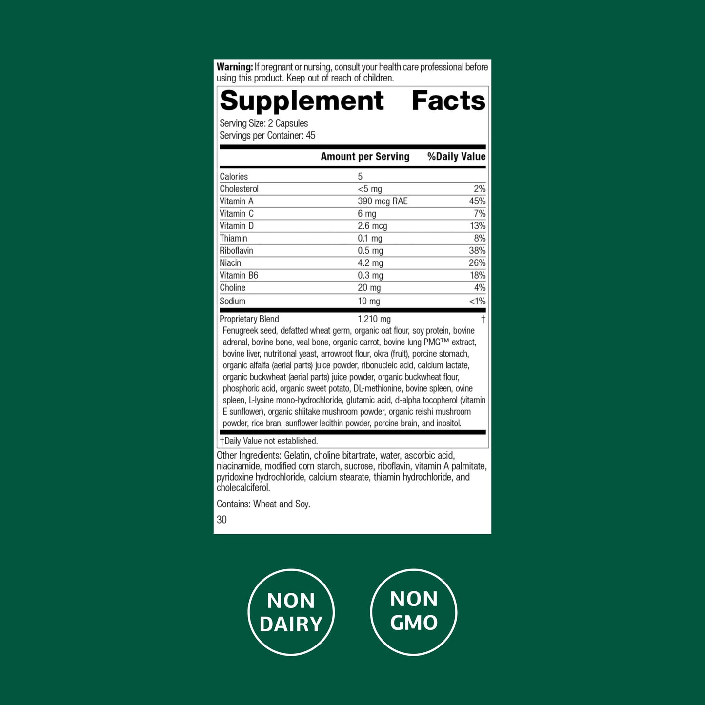 Standard Process Emphaplex supplement label facts highlighting whole food ingredients