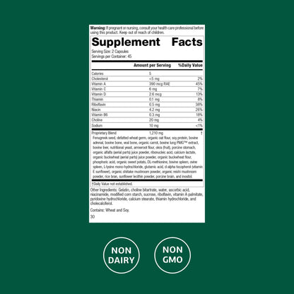 Standard Process Emphaplex supplement label facts highlighting whole food ingredients